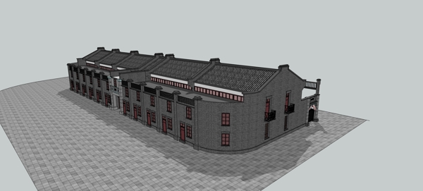 中式商业街建筑老上海风格SU模型