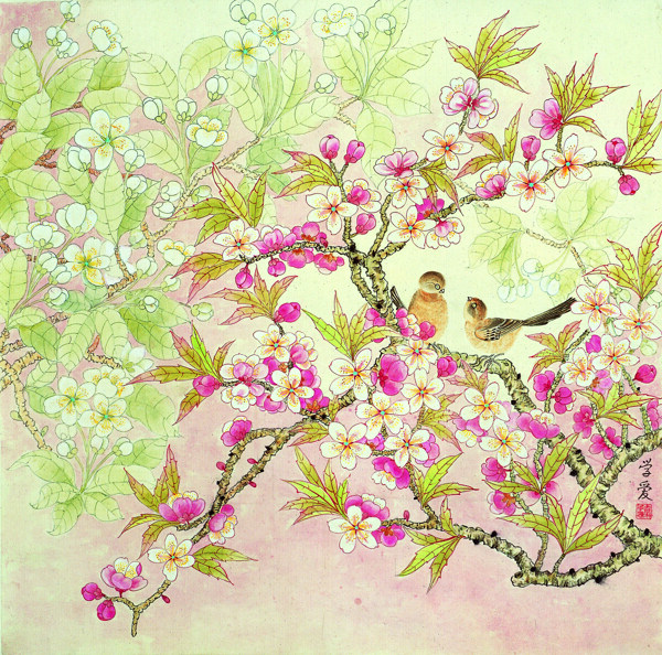 小鸟与鲜花背景图片