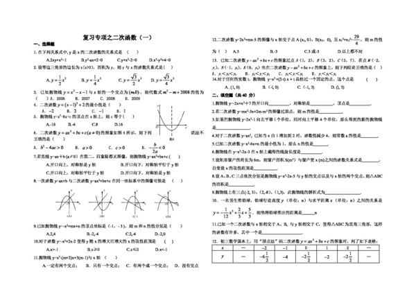 数学九年级下复习专项之二次函数一无答案