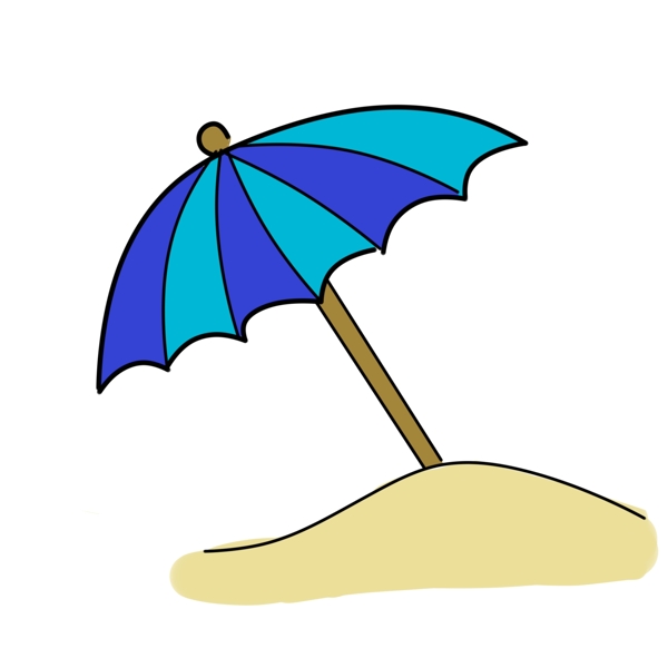 蓝色沙滩遮阳伞