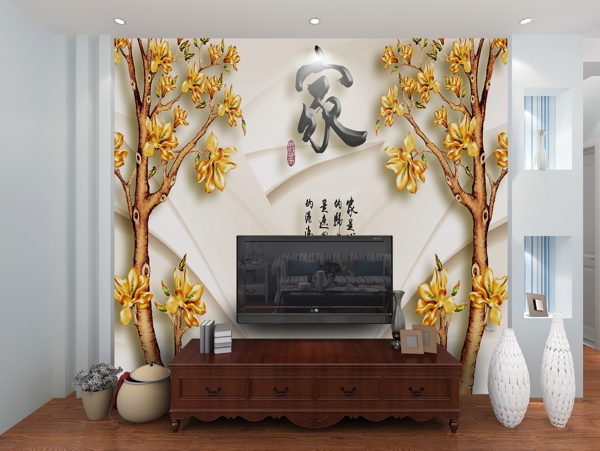 中式装饰风格电视墙模板