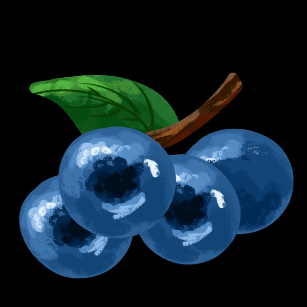 油画风格两只蓝莓水果