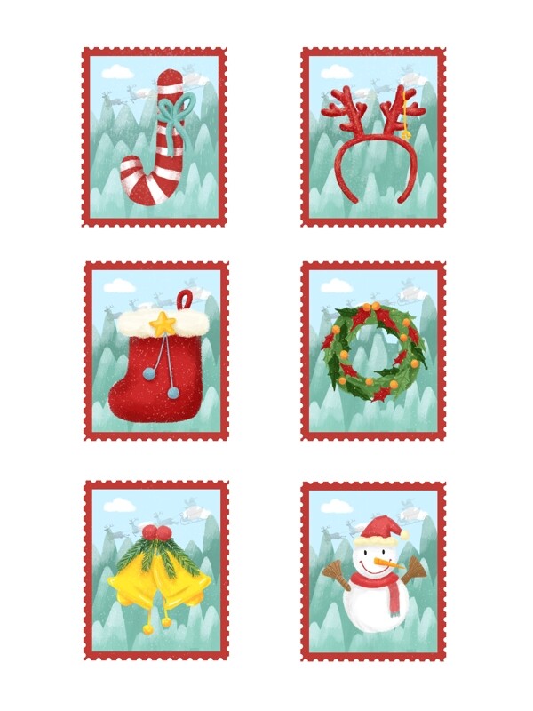 手绘圣诞邮票套图