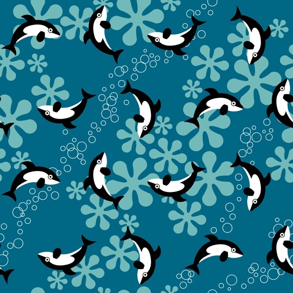 深绿色海豚花纹背景图