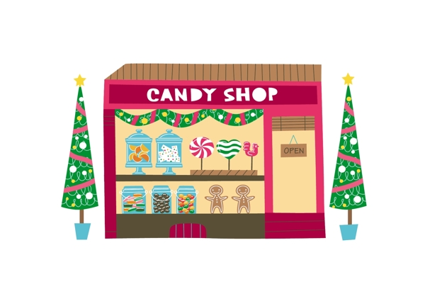 卡通圣诞树商店图案元素