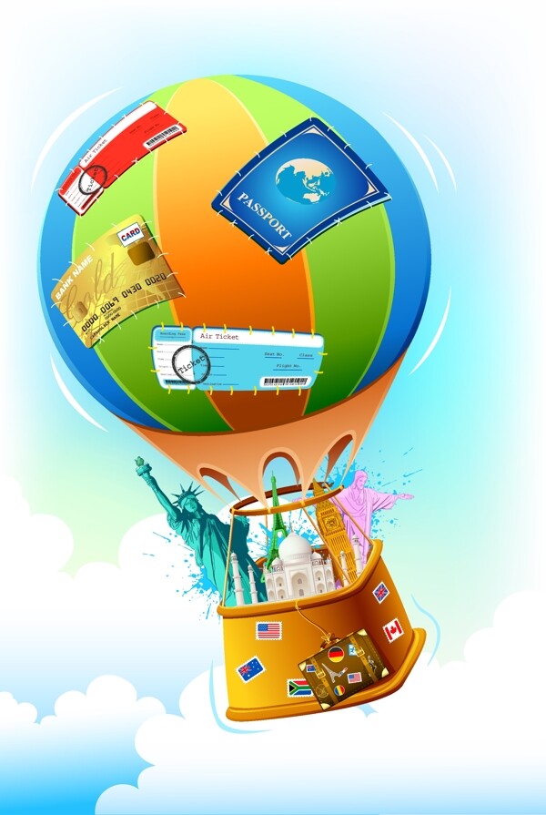 热气球旅游招贴设计背景图片