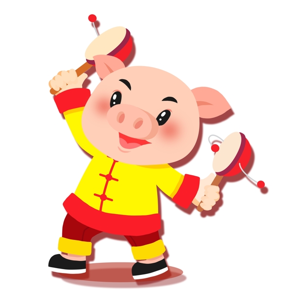中国风春节玩拨浪鼓的小猪设计
