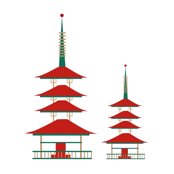 日式红色建筑PNG素材