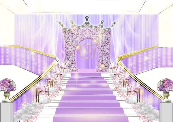 紫色婚礼楼梯展示区效果图