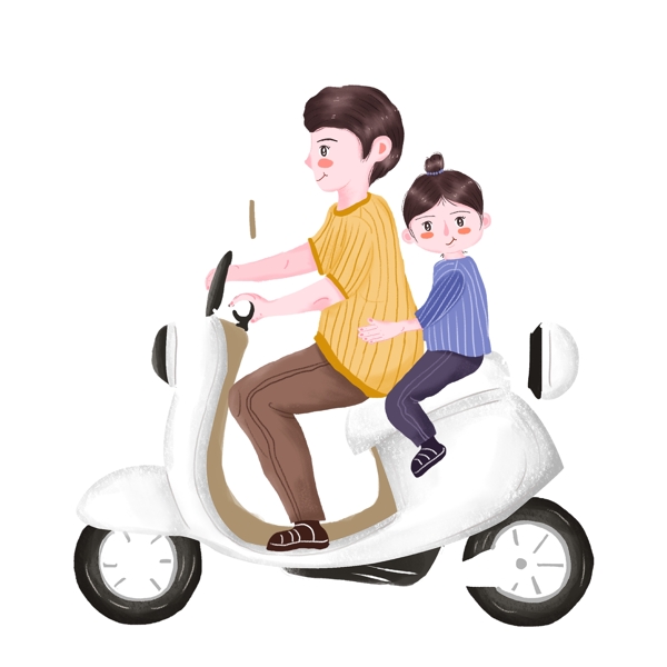 温馨父亲节骑着小电动的父女插画元素