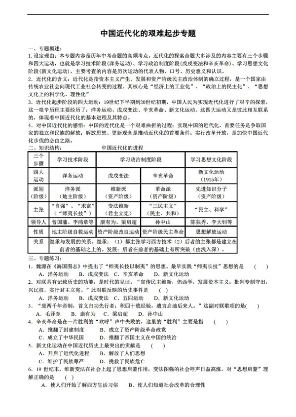 中考专区历史2016年中考复习近代化的探索