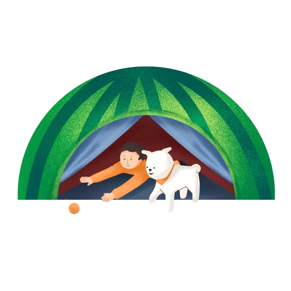 卡通帐篷里的男孩和狗装饰素材