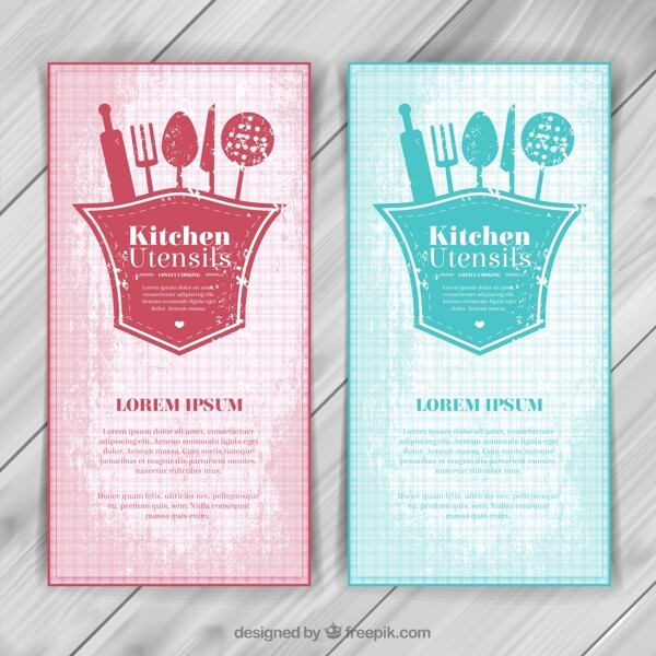 彩色厨房用品banner矢量图图片