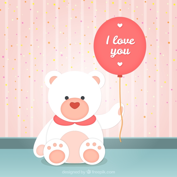 粉色可爱白熊和气球表白矢量图