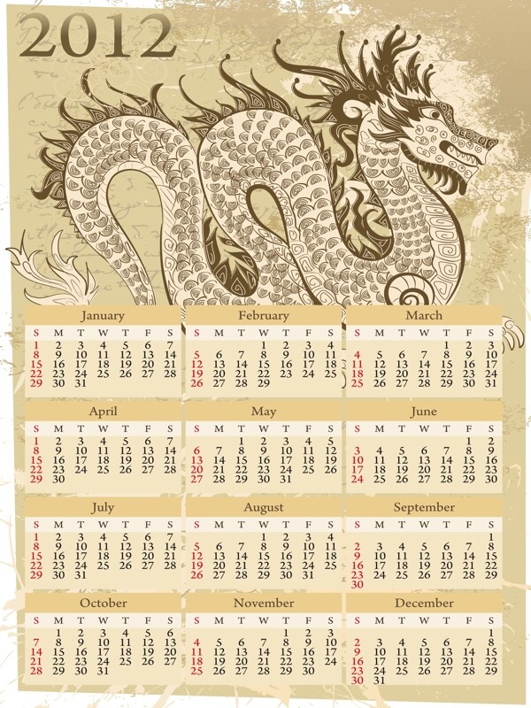 2012日历年的龙矢量