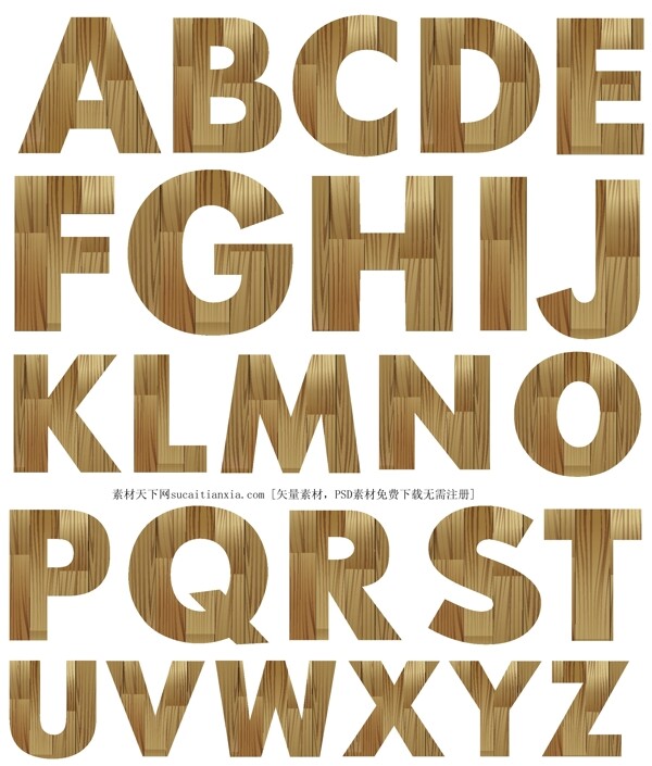 26个英文字母木纹矢量素材