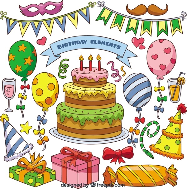 18款彩色生日派对元素矢量图