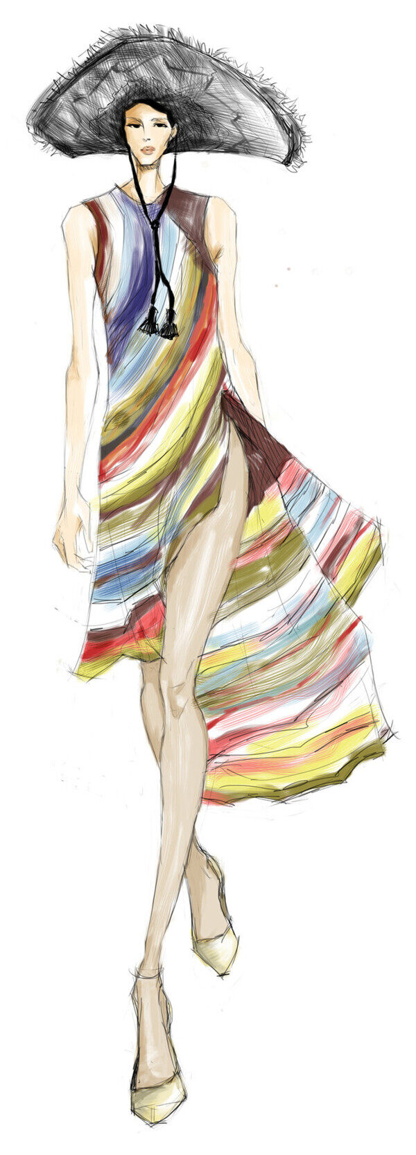 彩虹桥条纹休闲裙设计图