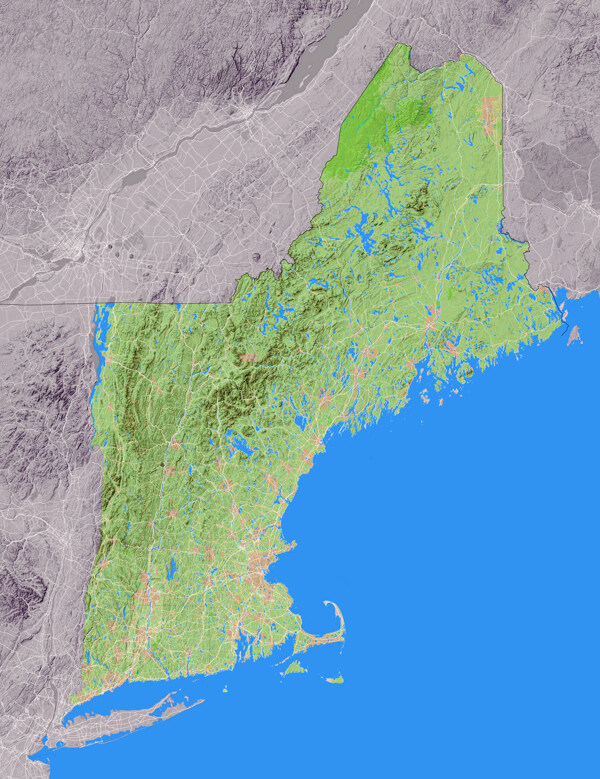 美国新英格兰州地形图