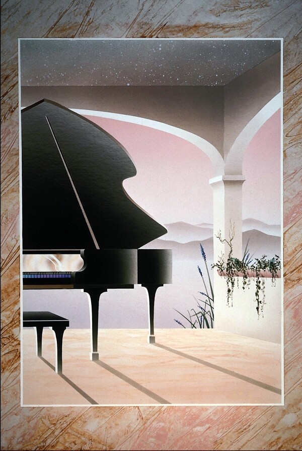 钢琴静物丙烯画装饰画0052
