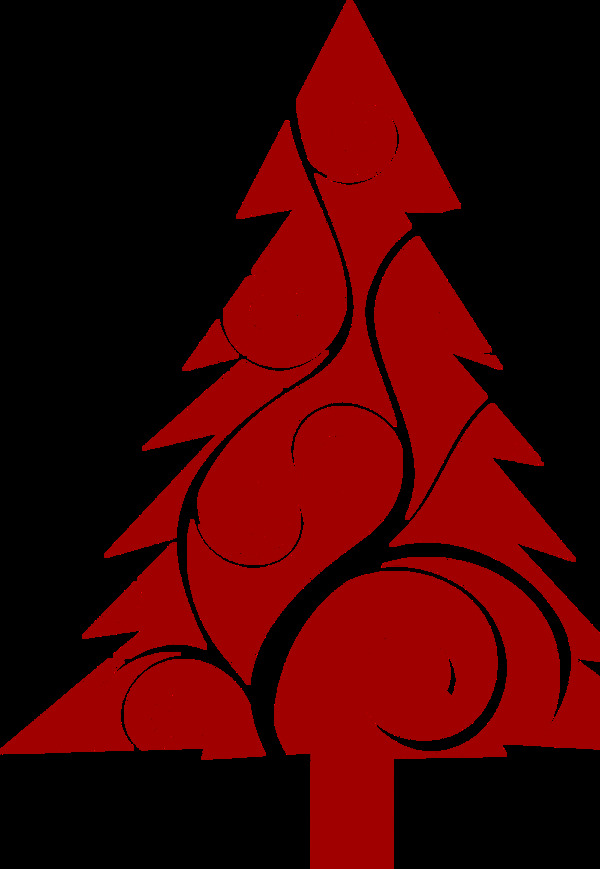红色扁平化花纹圣诞树元素