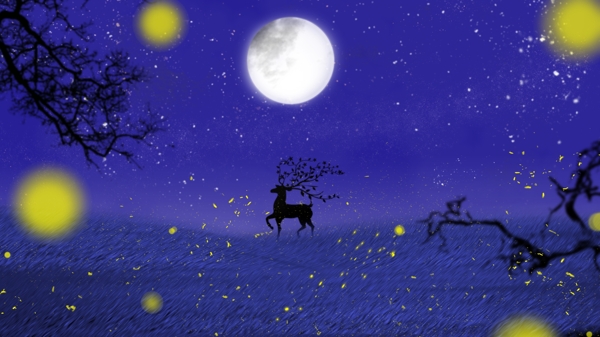 鹿的梦夜晚插画