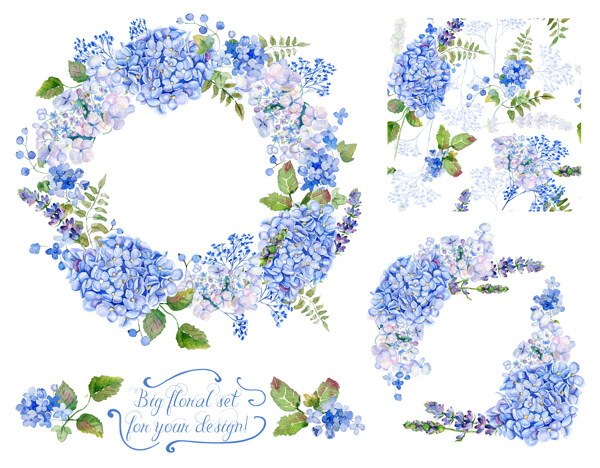蓝色花卉边框