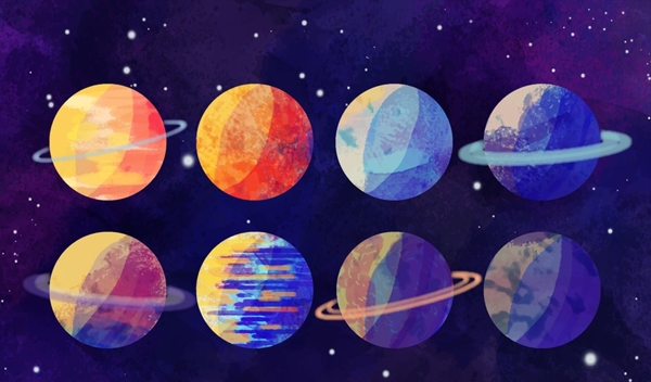 彩色太阳系行星