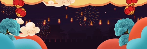 灯笼烟花新年喜庆2019banner背景