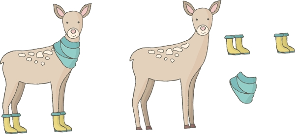 小鹿卡通动物和他们的衣服矢量素材