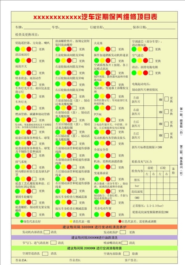 汽车维修项目表图片