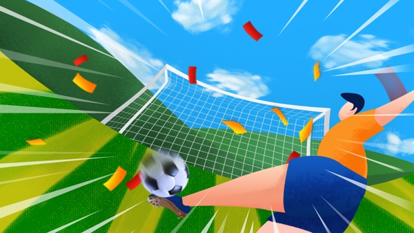 亚洲足球杯踢球小人噪点插画