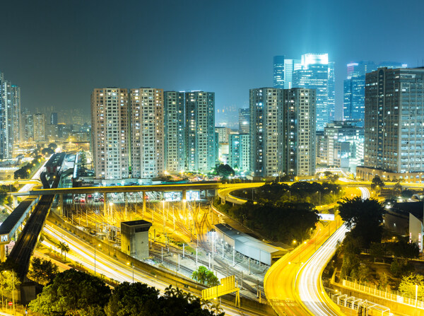 夜晚城市立交桥风景图片