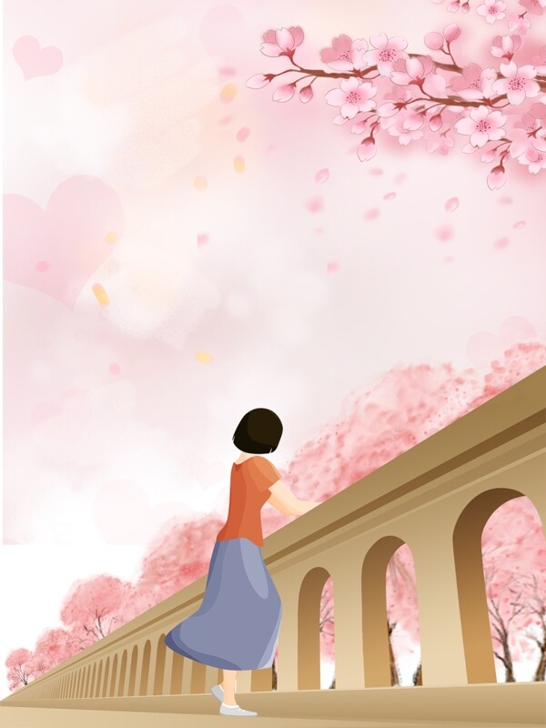 春季樱花旅行手绘背景