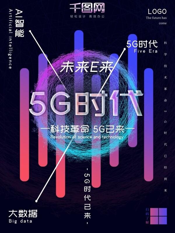 炫彩渐变大气科技风5G时代宣传海报