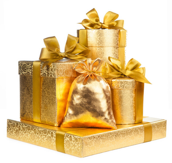 金色礼物盒和礼品袋图片