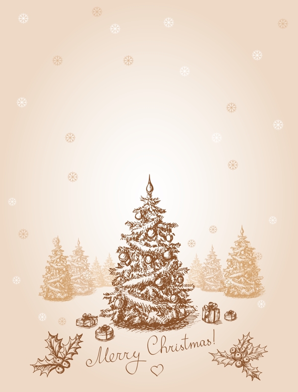 矢量淡色圣诞树手绘背景素材
