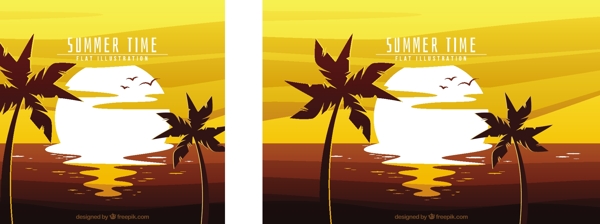 夏日背景与阳光和棕榈树
