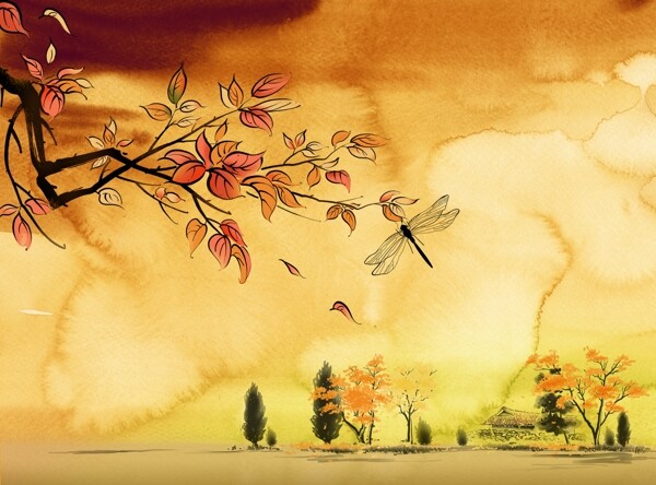 秋天风景海报模板