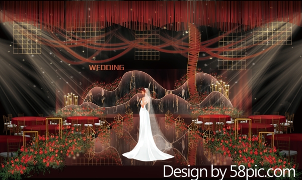 红黑色现代时尚婚礼设计图