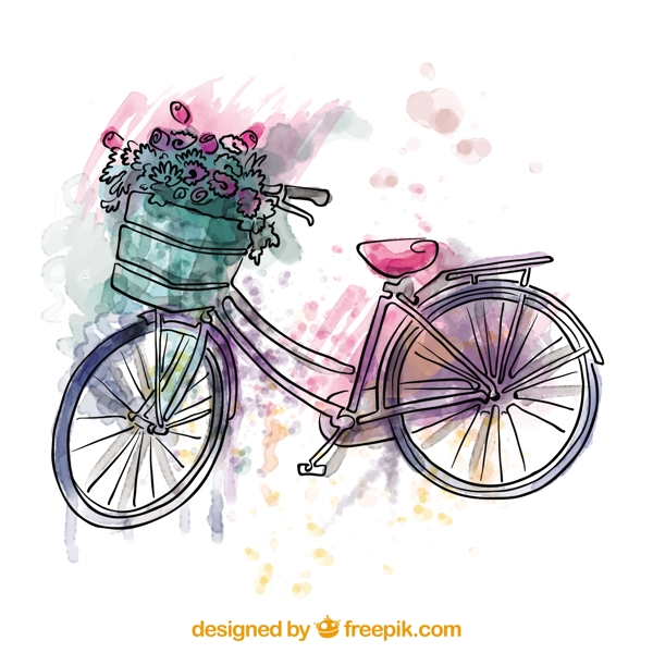 水彩画的老式自行车
