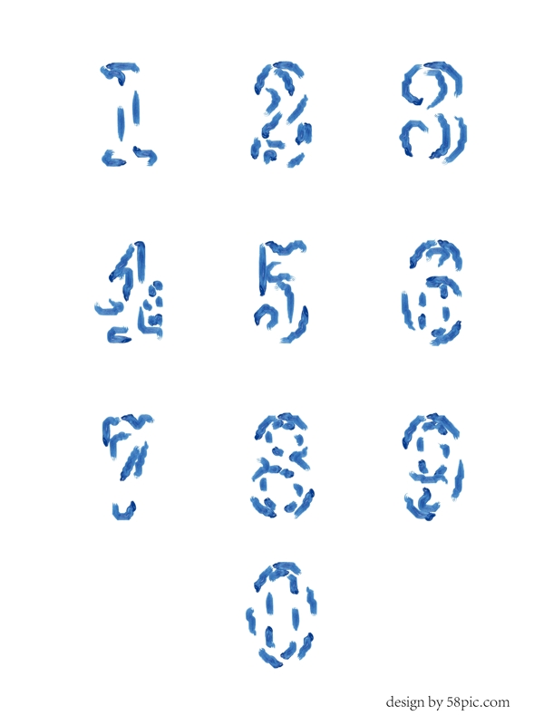 数字蓝色斑点创意字体水墨套图