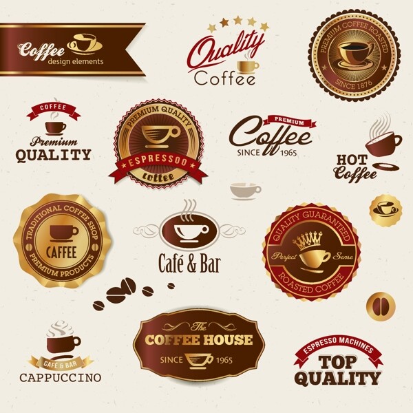咖啡与纯棉主题商品标签矢量素材