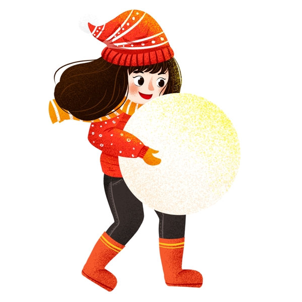 爱风女孩玩雪球插画人物元素