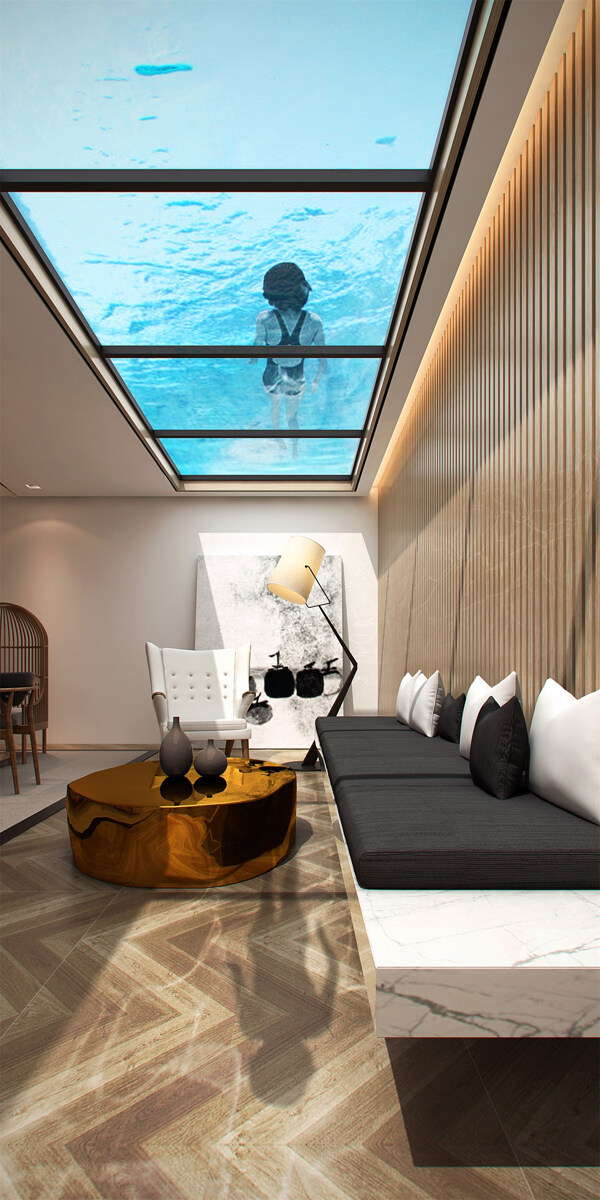 现代时尚客厅黑白沙发室内装修效果图