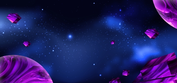 紫色星球装饰的蓝色背景