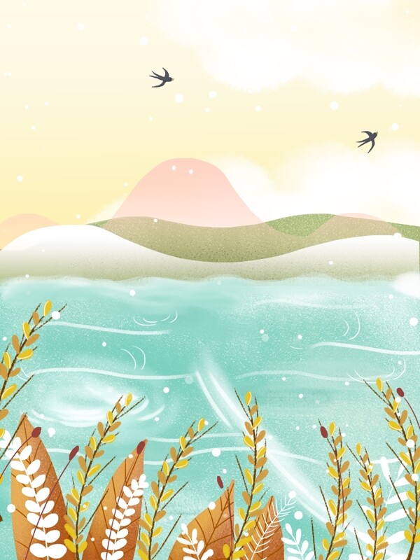 彩绘芒种节大海麦穗背景设计