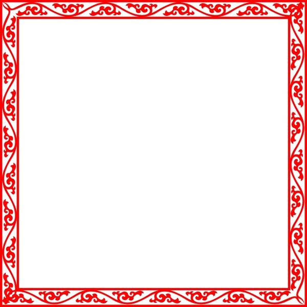 中国风红色窗花正方形矢量海报边框透明png