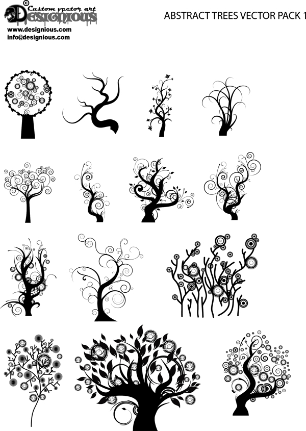 卡通卷曲的树木