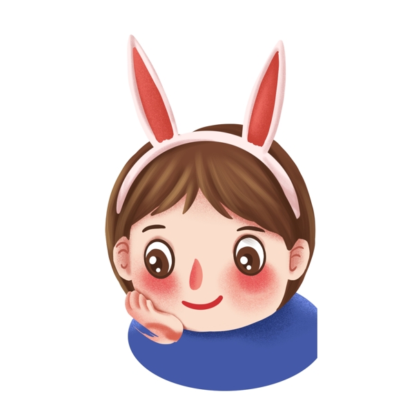 卡通可爱带着兔耳朵的小女孩